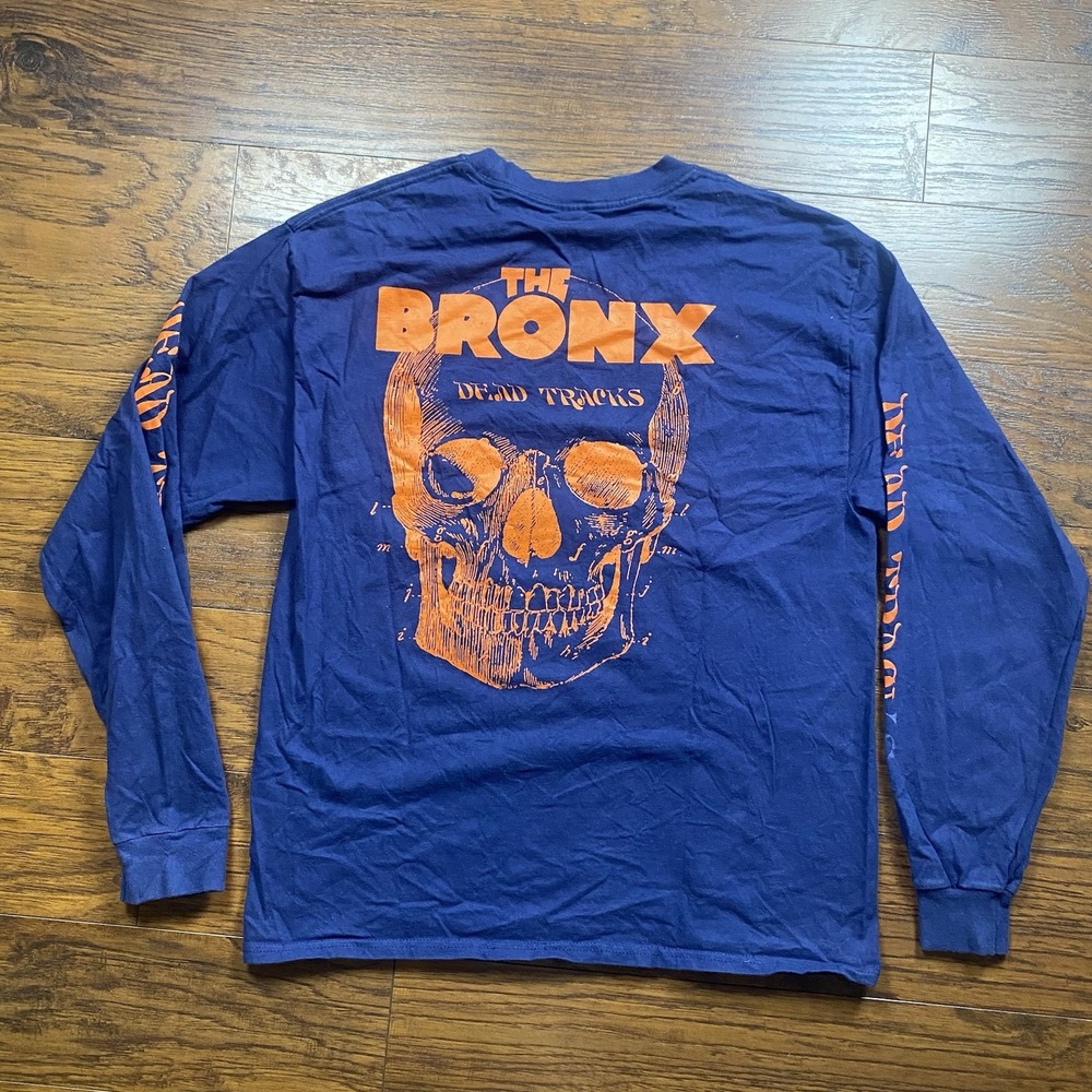 The Bronx Dead Tracks Band Shirt Mens Navy Blue Orange Skull Long Sleeve Hanes